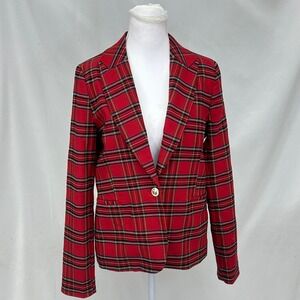Autres Filles Women's SZ Small Blazer Red Plaid Tartan Dark Academia Preppy